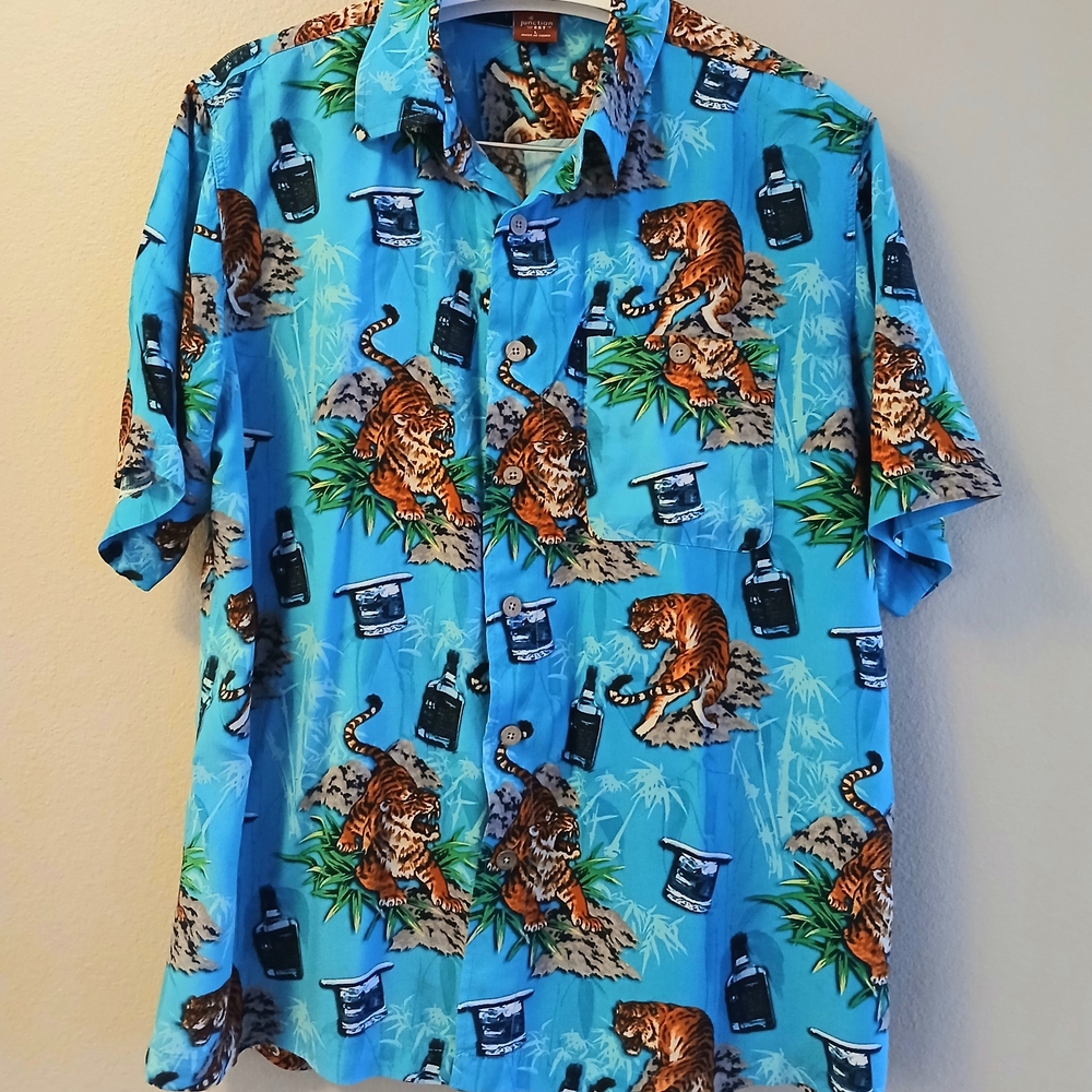 Junction Set Vibrant Blue Tiger Hawaiian Print Men's Casual Shirt Large